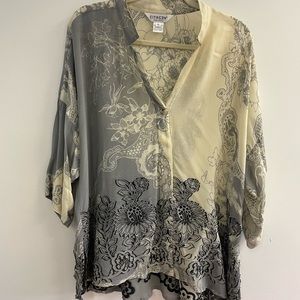 CITRON Santa Monica 3/4 Sleeve Button Down Silk Shirt